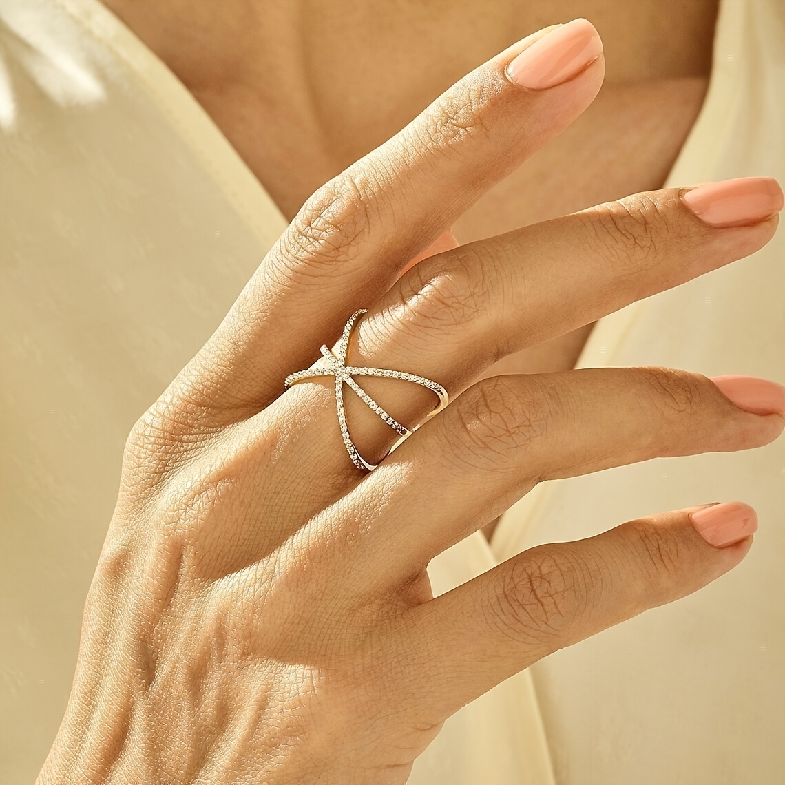 Women's Multilayer Cross Design Hollow Ring, Bridal Engagement Gift